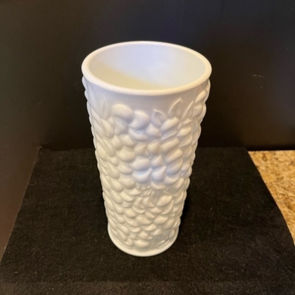 Vintage Textured Fruit Pattern Milk Glass Vase - Picture 10 of 14